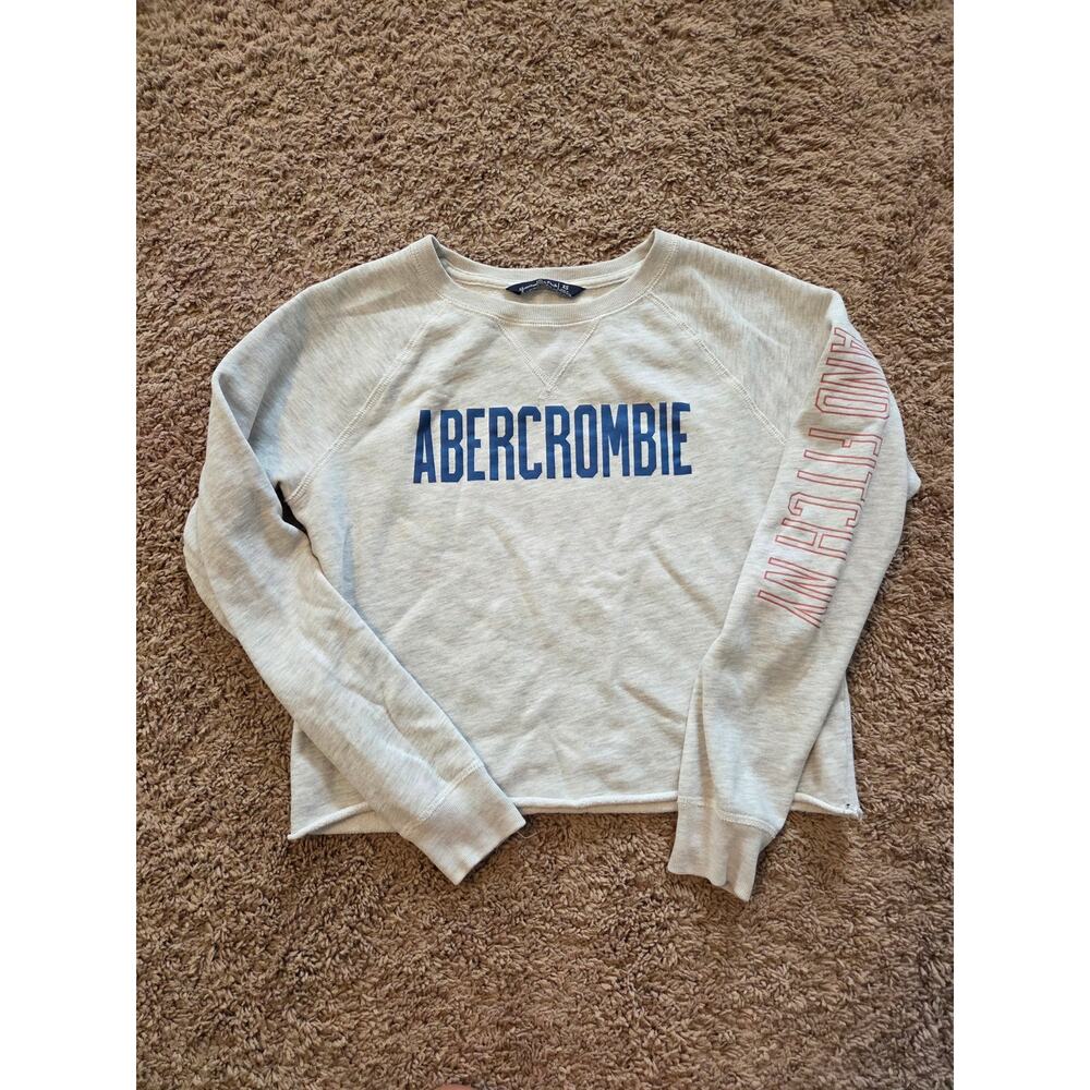 abercrombie Fitch long sleeve cropped sweatshirt spelled out logo grey XS
